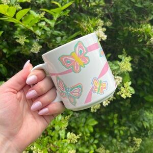 Vintage Pastel Pink Butterflies Coffee Mug Russ Berrie & Co Inc Barbiecore